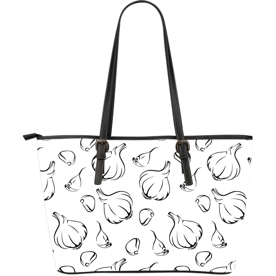 Garlic Pattern Black White Large Leather Tote Bag