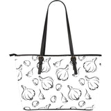Garlic Pattern Black White Large Leather Tote Bag