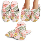 Pink Flamingo Birds Pineapples Hibiscus Flower Pattern Slippers