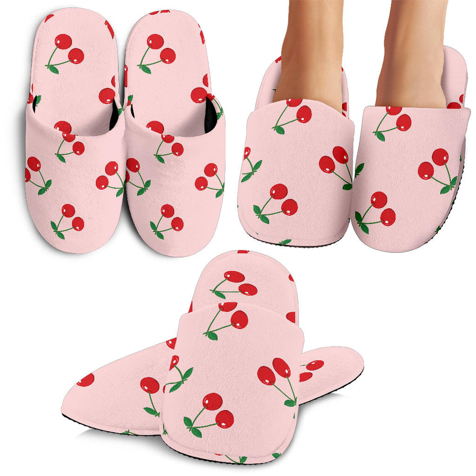Cherry Pattern Pink Background Slippers