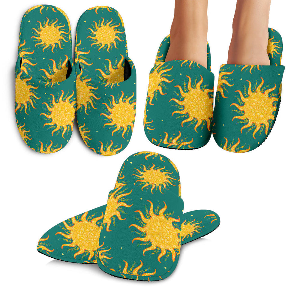 Sun Green Background Slippers