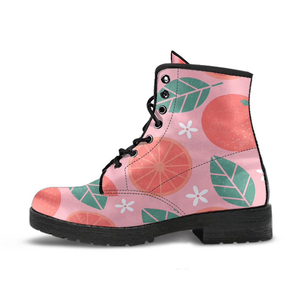 Grapefruit Leaves Flower Pink Background Leather Boots