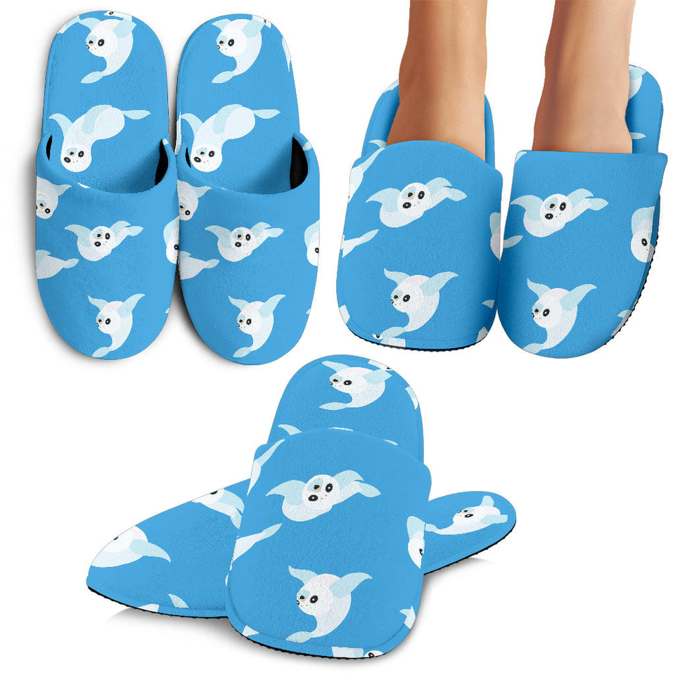 Cute Sea Lion Seal Pattern Background Slippers