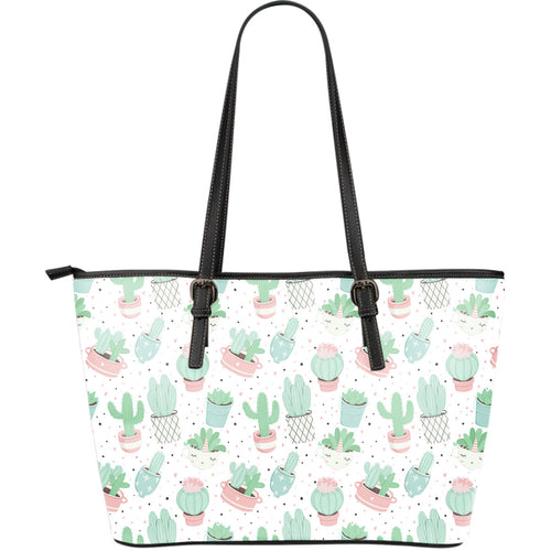 Pastel Color Cactus Pattern  Large Leather Tote Bag