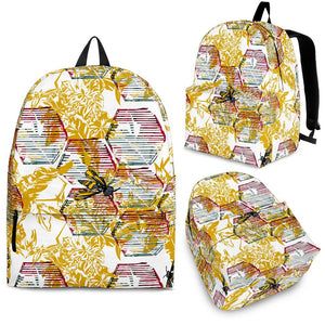 Cool Bee Honeycomb Leaves Pattern Backpack