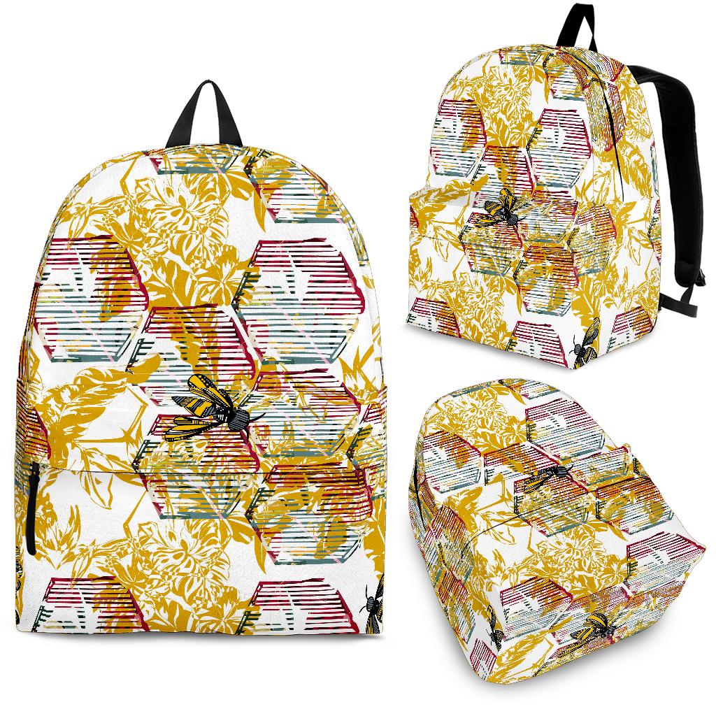 Cool Bee Honeycomb Leaves Pattern Backpack