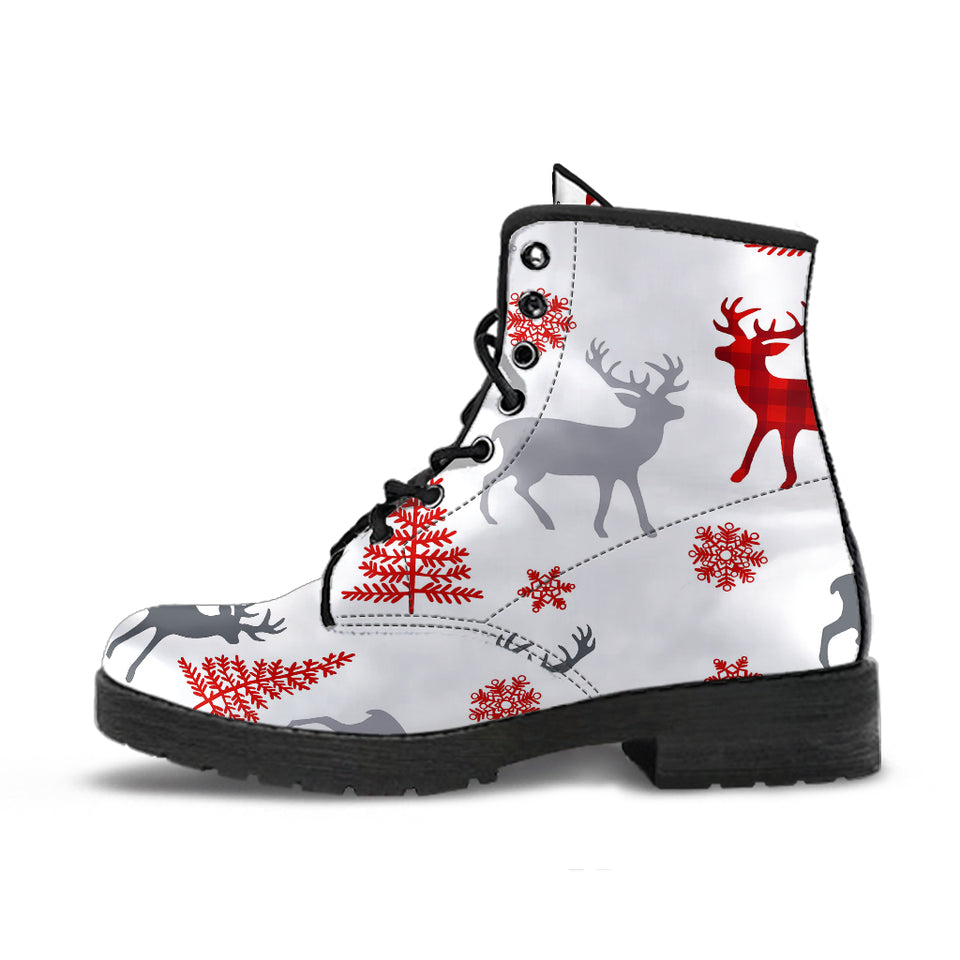 Deer Tree Snowflakes Chrismas Pattern Leather Boots