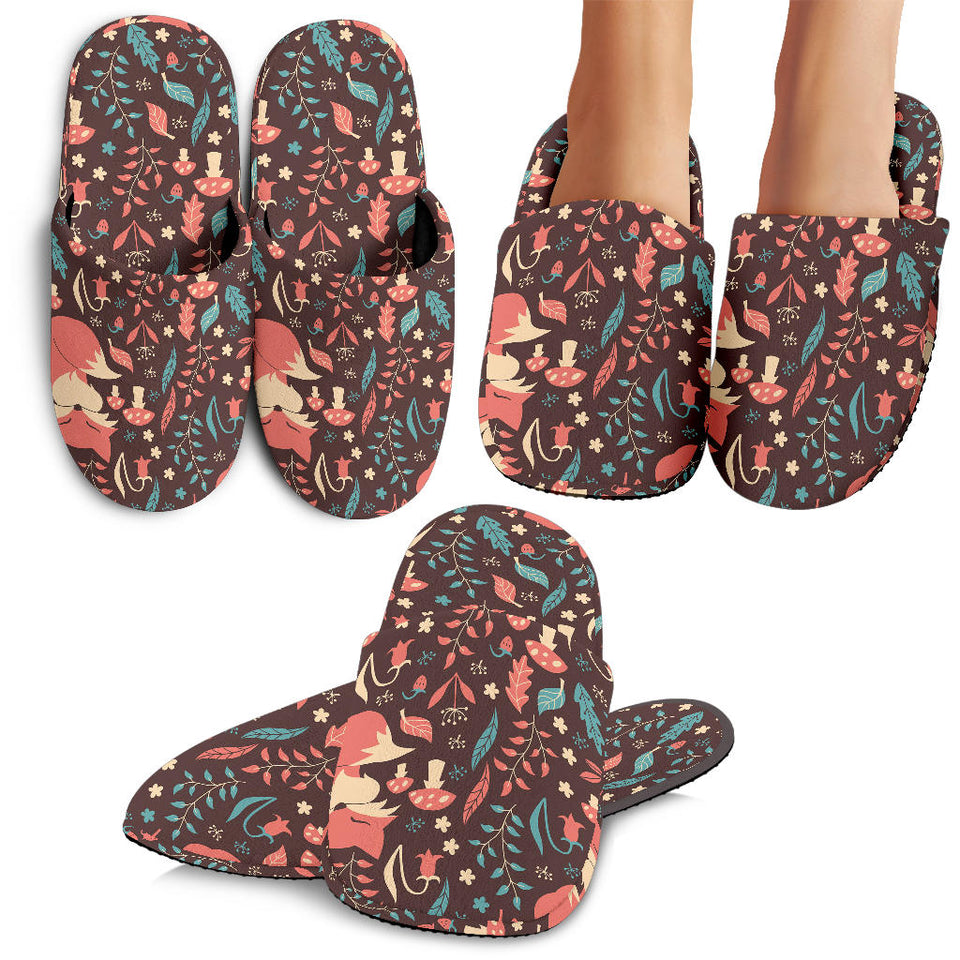 Fox Leaves Mushroom Pattern Slippers