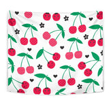 Cherry Pattern White Background Wall Tapestry