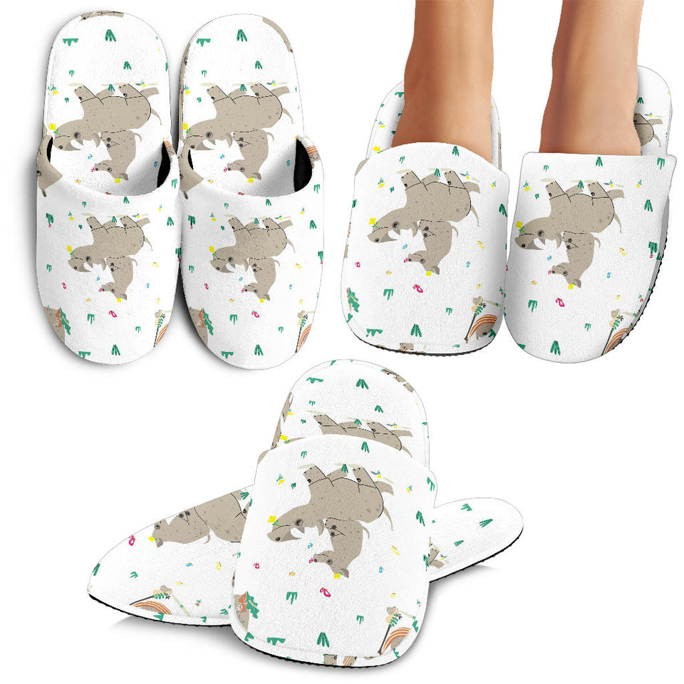 Cute Rhino Pattern Background Slippers