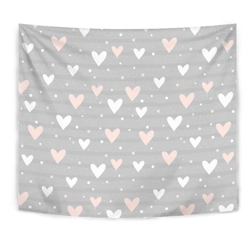 Heart Pattern Gray Background Wall Tapestry