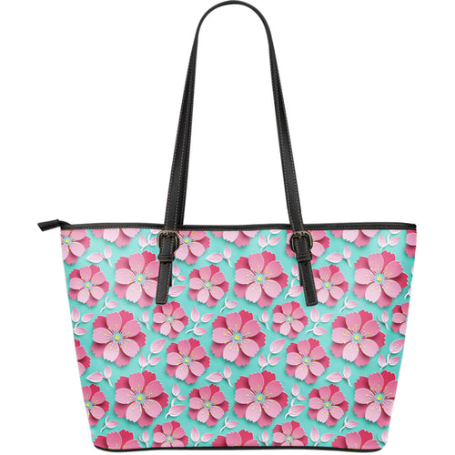 3D Sakura Cherry Blossom Pattern Large Leather Tote Bag