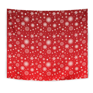 Snowflake Pattern Red Background Wall Tapestry