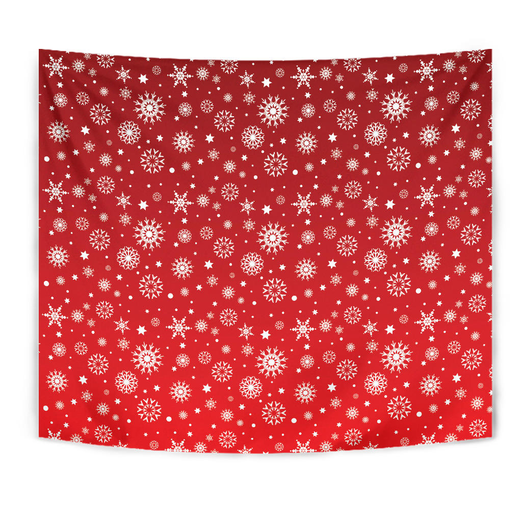 Snowflake Pattern Red Background Wall Tapestry