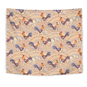 Cute Rooster Chicken Cock Floral Ornament Background Wall Tapestry