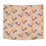 Cute Rooster Chicken Cock Floral Ornament Background Wall Tapestry