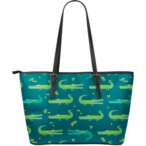 Crocodile Pattern Large Leather Tote Bag