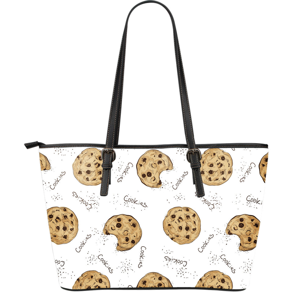 Sketch Style Cookie Pattern Large Leather Tote Bag