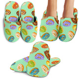 Colorful Donut Pattern Green Background Slippers