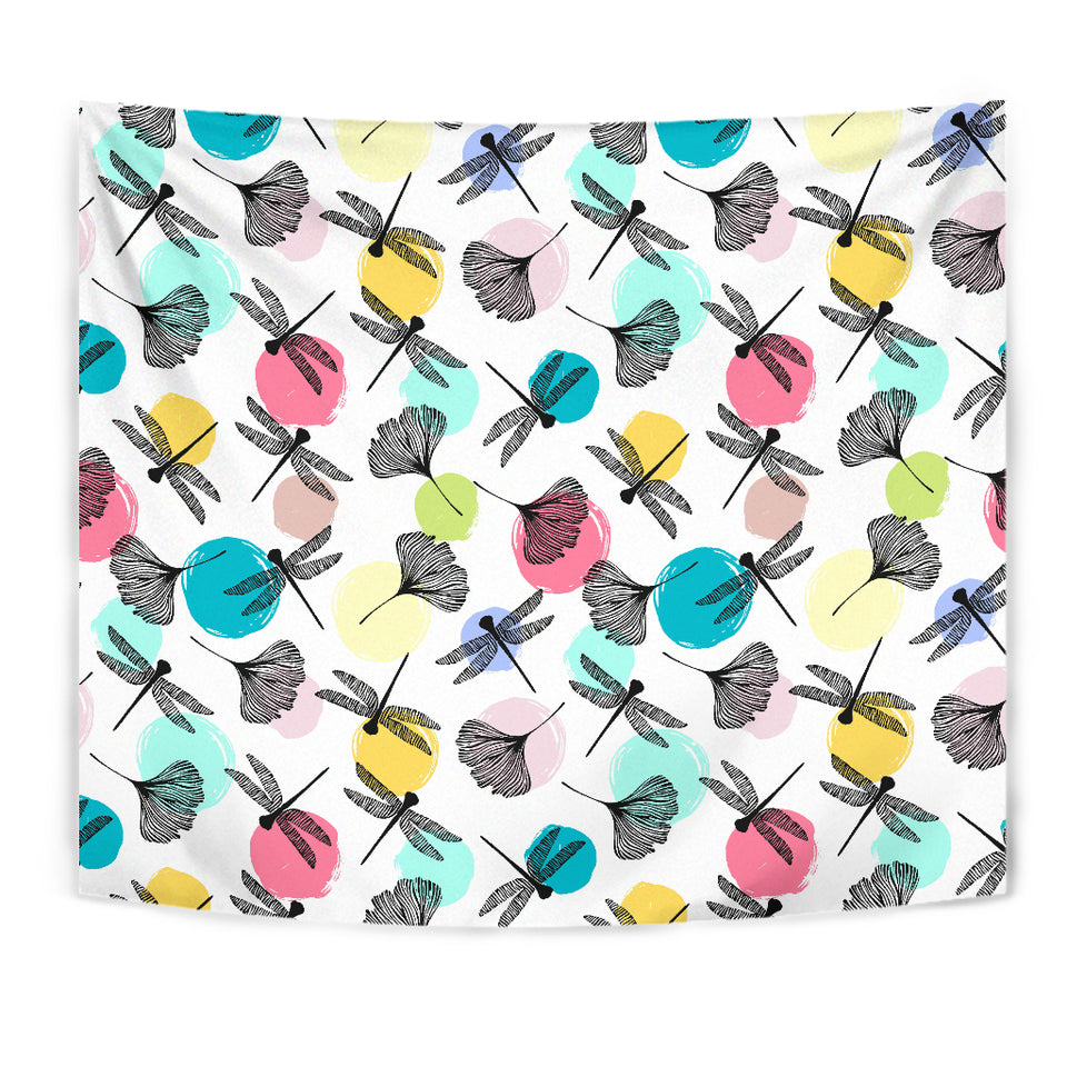 Dragonflies Ginkgo Leaves Pattern Wall Tapestry