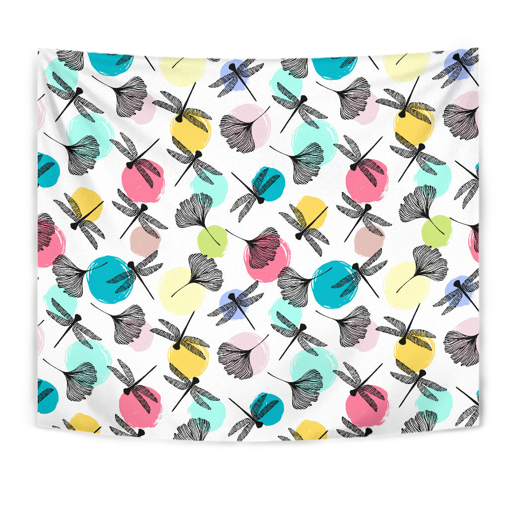 Dragonflies Ginkgo Leaves Pattern Wall Tapestry