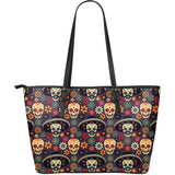 Sugar Skulls Flower Maxican Pattern Large Leather Tote Bag