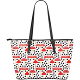 Red Mushroom Dot Pattern Large Leather Tote Bag