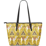 Camels Ethnic Motif Pattern Large Leather Tote Bag