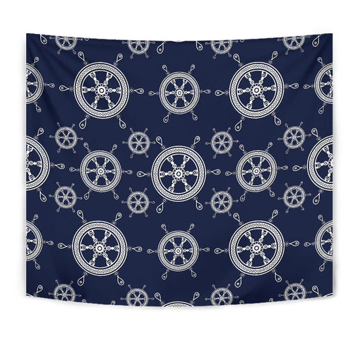 Nautical Steering Wheel Design Pattern Wall Tapestry