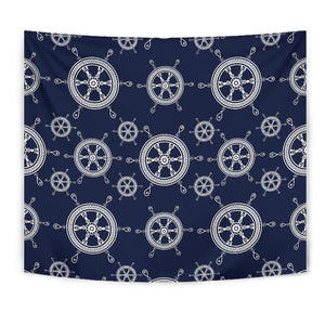 Nautical Steering Wheel Design Pattern Wall Tapestry