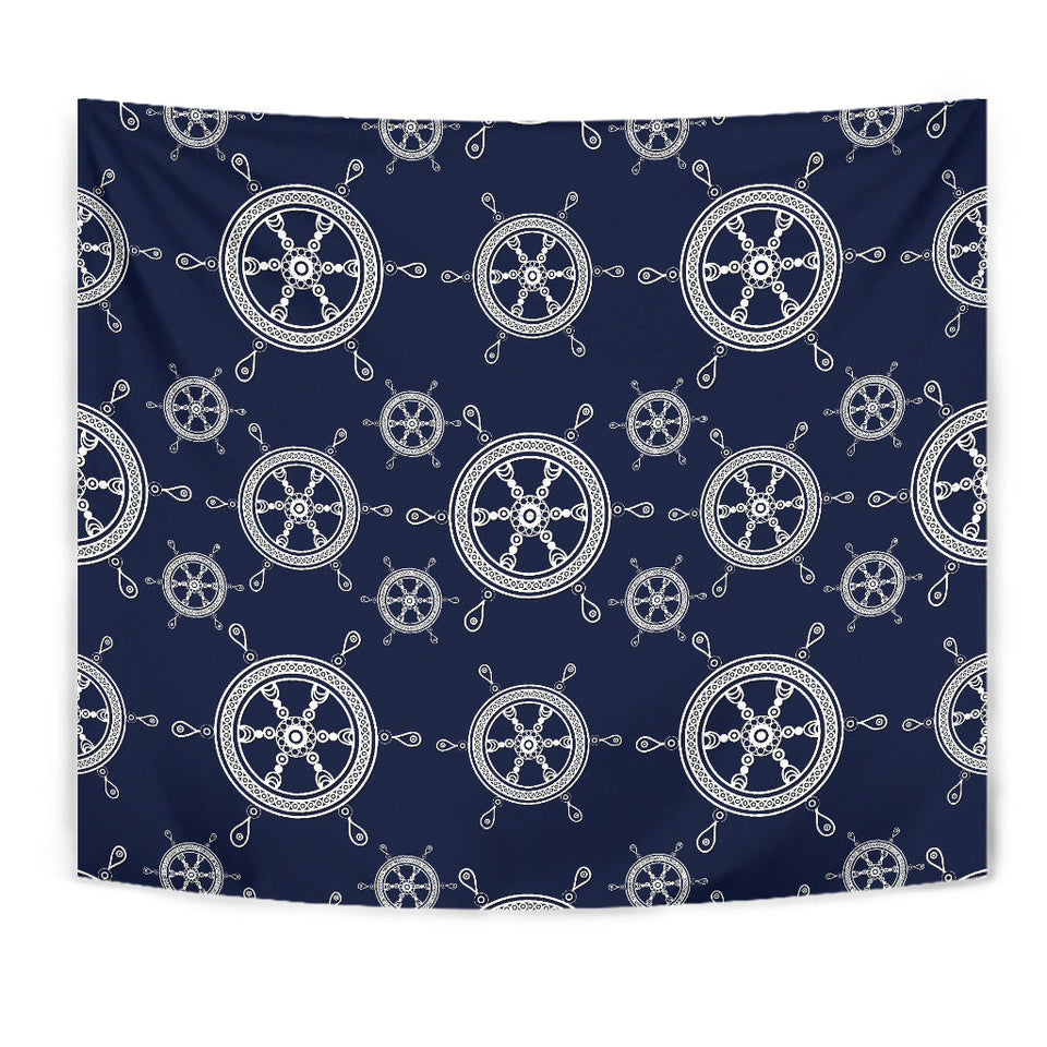 Nautical Steering Wheel Design Pattern Wall Tapestry