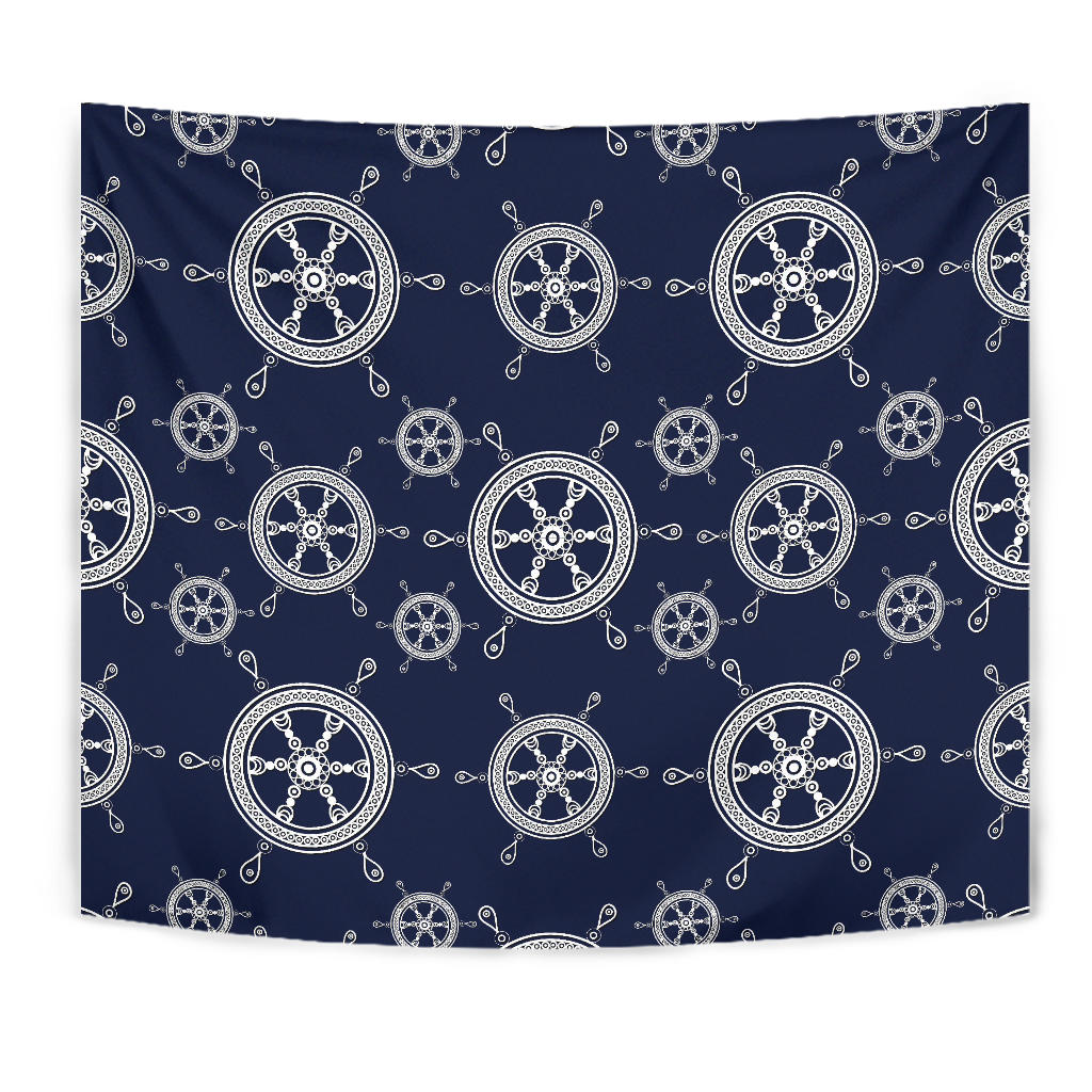 Nautical Steering Wheel Design Pattern Wall Tapestry