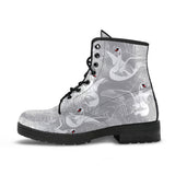 White Swan Gray Background Leather Boots