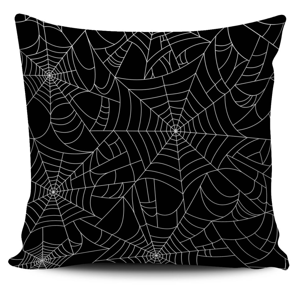 Spider Web Pattern Black Background White Cobweb Pillow Cover
