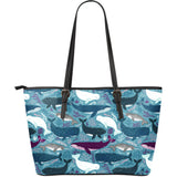 Whale Design Pattern Large Leather Tote Bag