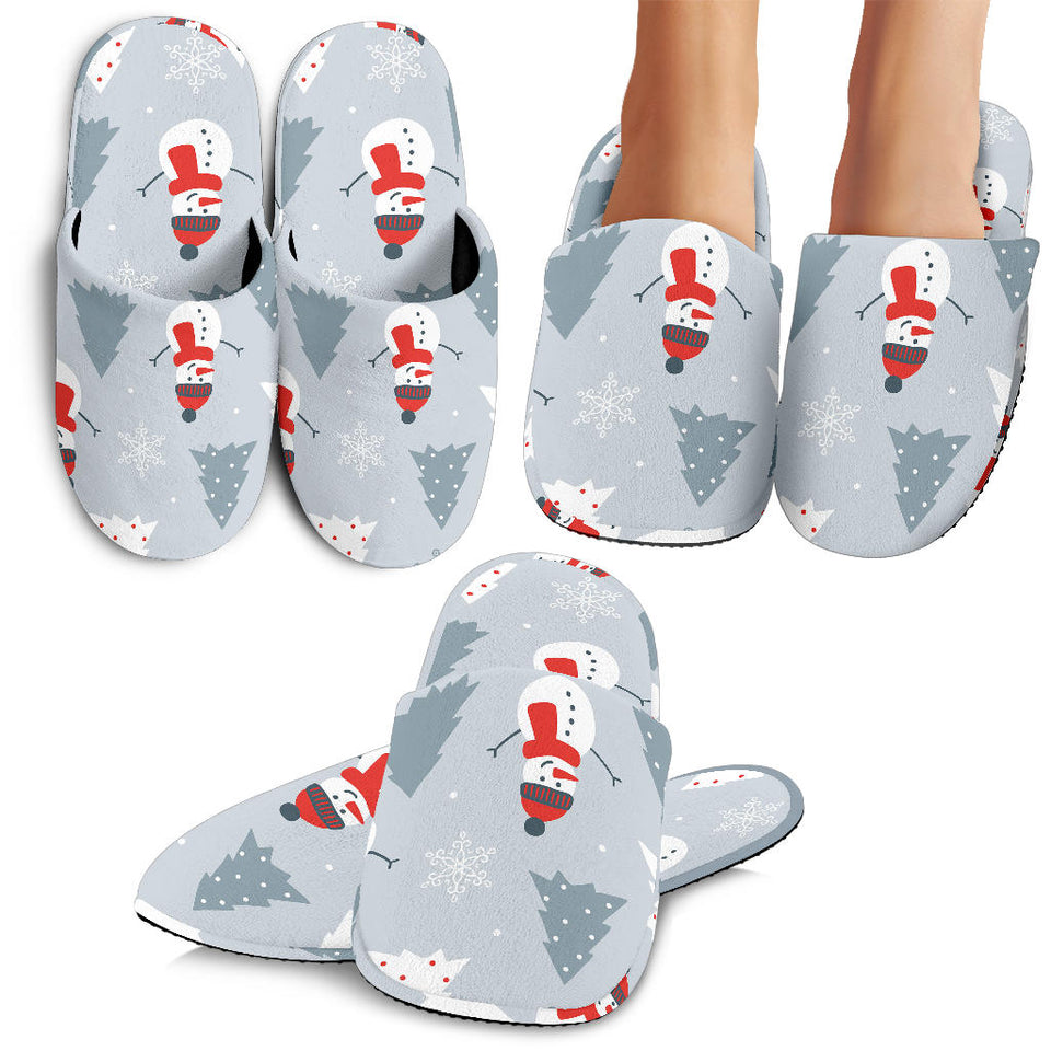 Snowman Christmas  Tree Snow Gray Background Slippers