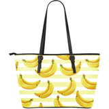 Banana Pattern Blackground Large Leather Tote Bag