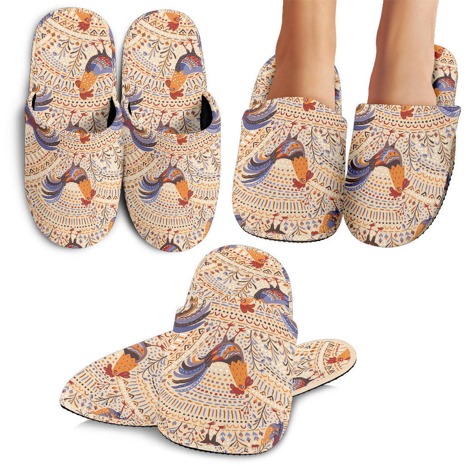 Cute Rooster Chicken Cock Floral Ornament Background Slippers