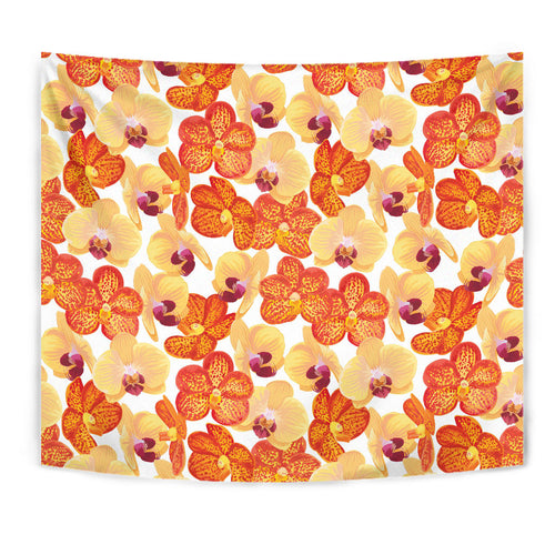 Orange Yellow Orchid Flower Pattern Background Wall Tapestry