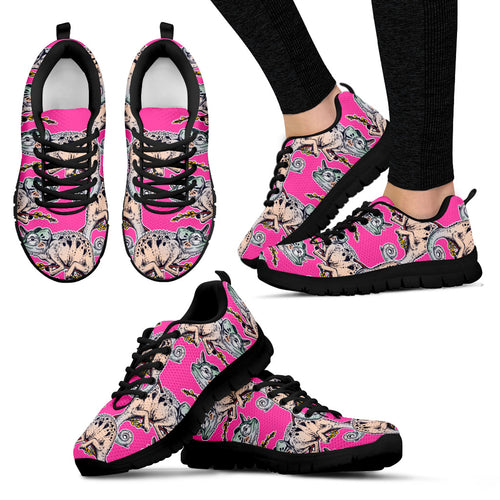 Chameleon Lizard Pattern Pink Background Women'S Sneaker Shoes
