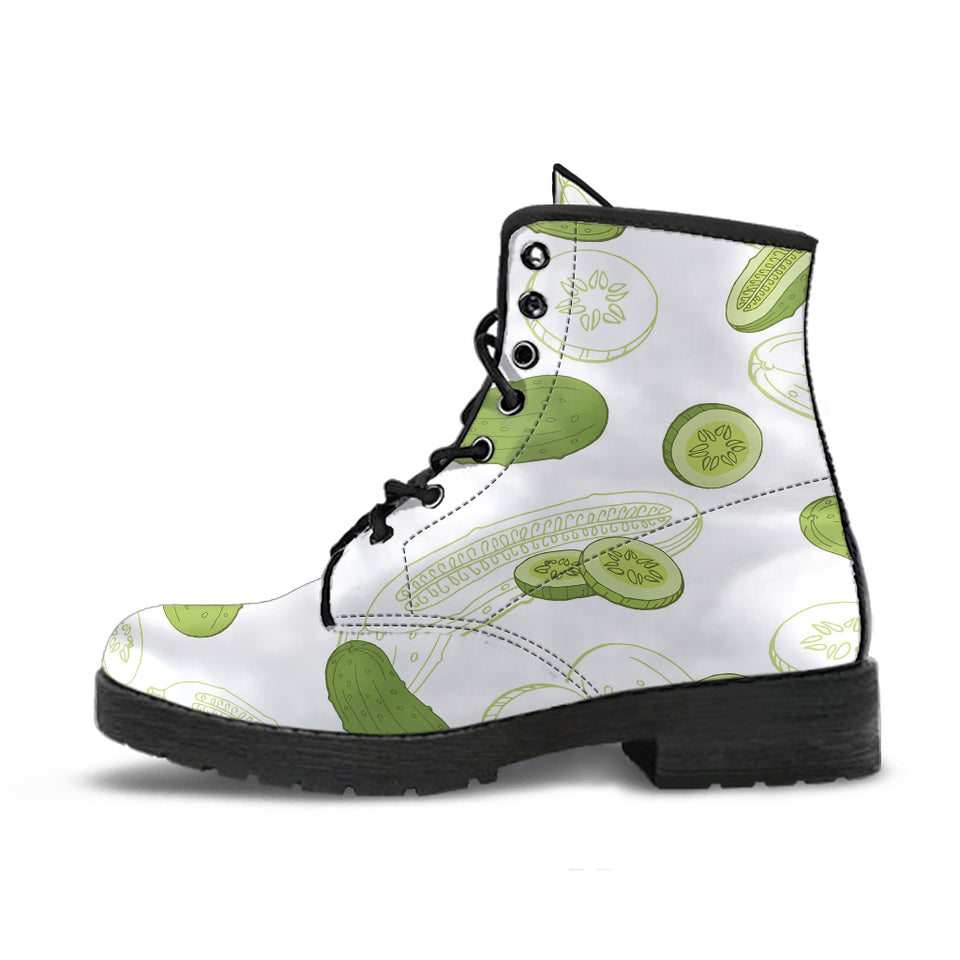 Cucumber Sketch Pattern Leather Boots