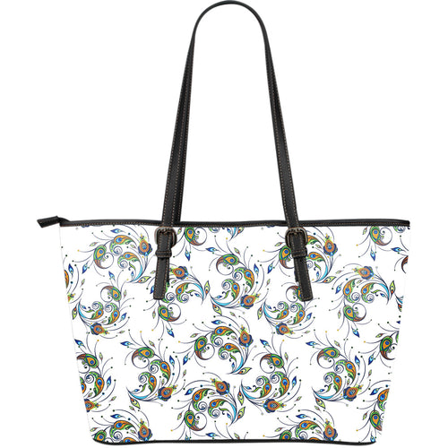 Peacock Feather Pattern Large Leather Tote Bag