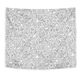 Cartoon Hand Drawn Ice Cream Black White Wall Tapestry
