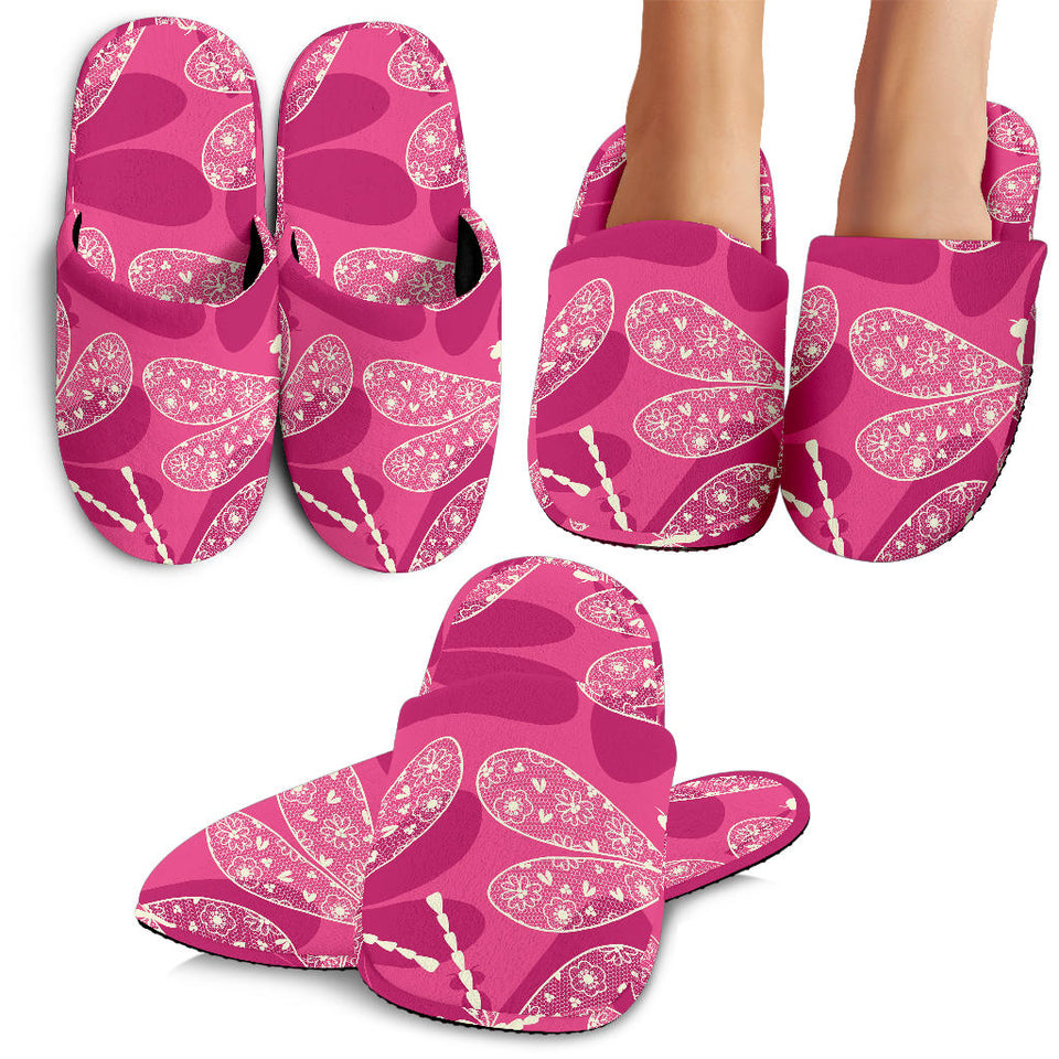 Beautiful Dragonfly Pink Background Slippers
