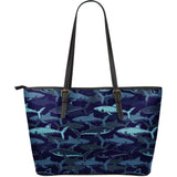 Shark Pattern Large Leather Tote Bag