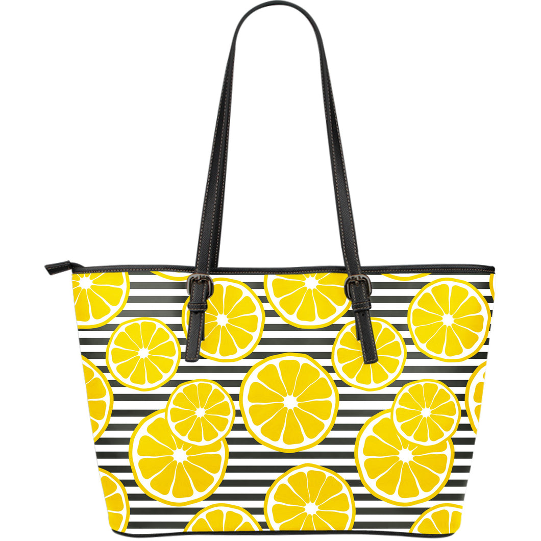 Slice Of Lemon Design Pattern Large Leather Tote Bag