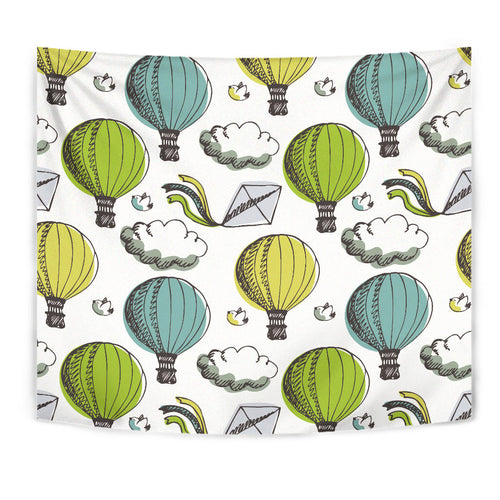 Hot Air Balloon Bird Cloud Pattern Wall Tapestry