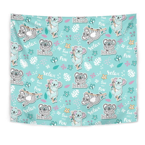 Cute Koalas Blue Background Pattern Wall Tapestry