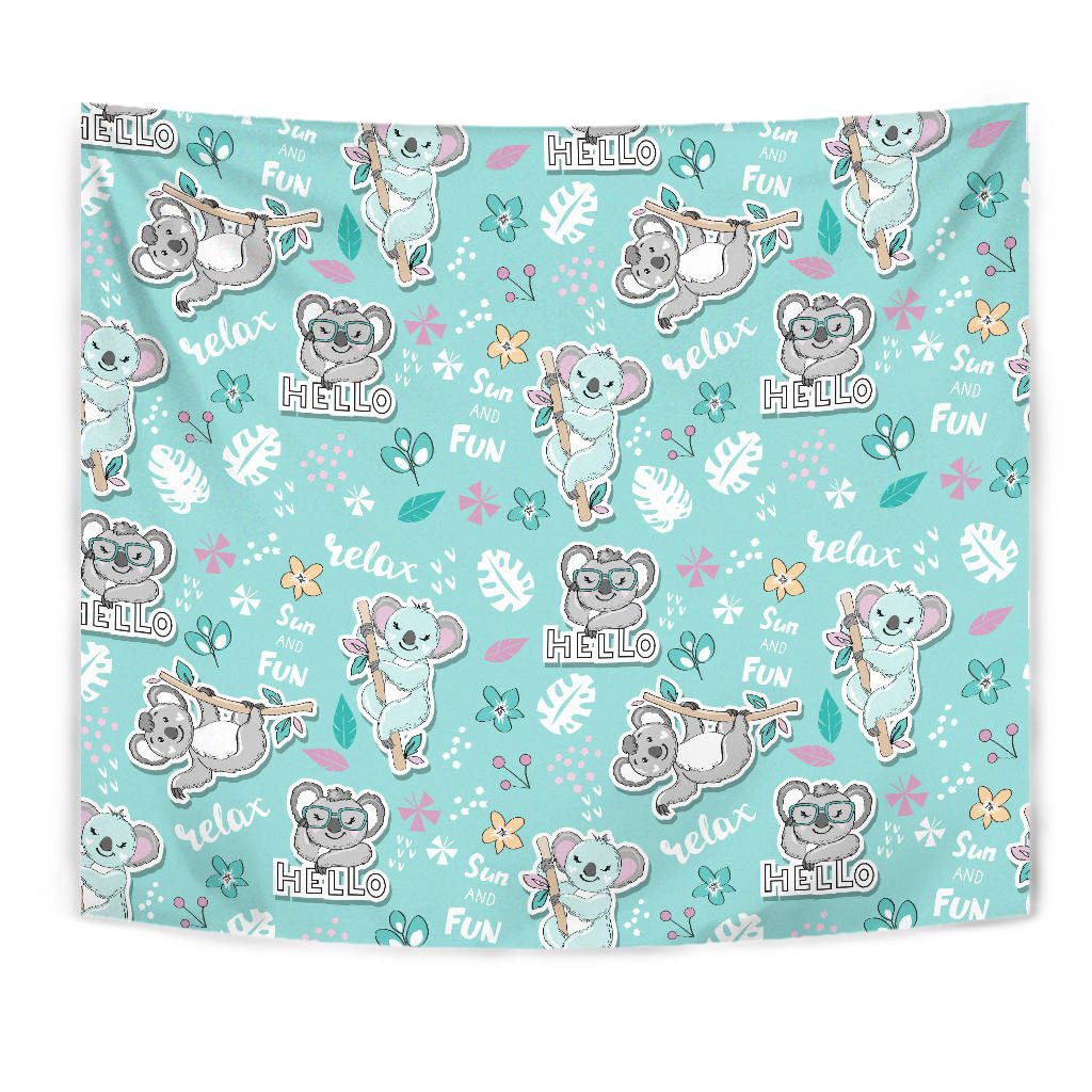 Cute Koalas Blue Background Pattern Wall Tapestry