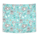 Cute Koalas Blue Background Pattern Wall Tapestry